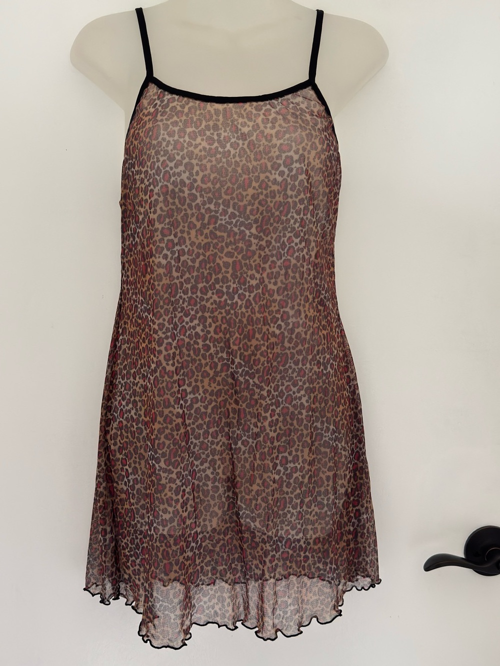 Xhilaration Sheer Leopard Print Chemise with Black Trim babydoll fairy lingerie